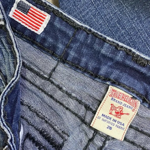 Vintage Y2K True Religion Distressed Dark Wash Ultra Low Rise Skinny Jeans 26 - Picture 3 of 16